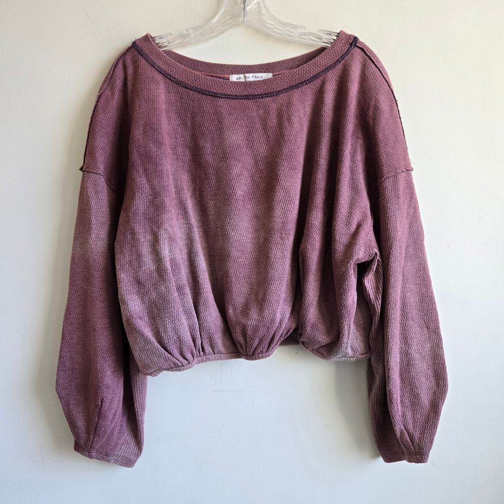 We The Free People Medium Cuddle Bubble Sweater Faded Red Boho Fun Cozy